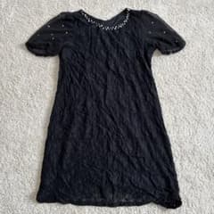 ベルーナ　レース　パール　膝丈ワンピース　セレモニー　黒　LL