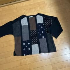 絣 紬 パッチワーク 長袖 トップスブラウスのサムネイル