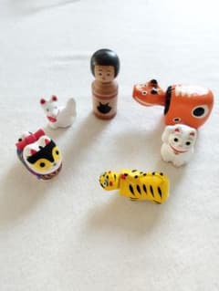郷土玩具 縁起物 6点セット こけし 招き猫 赤べこのサムネイル