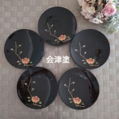 漆器 銘々皿 5枚セット 黒漆 輪花皿 会津塗 漆器 銘々皿 茶托 5枚セット 花柄 黒漆 - メルカリ