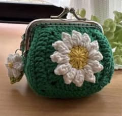 ハンドメイド かぎ編みがま口ポーチ 小銭入れ モチーフ編み グラニー