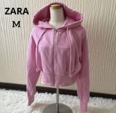 ZARA ザラ ショート丈 ジップアップ パーカー ピンク Mのサムネイル