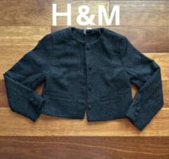 H&M DIVIDED ショート丈ノーカラージャケット ブラック Sのサムネイル
