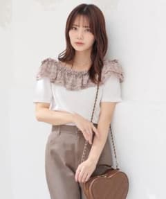 HONEYs チェック柄フリル 半袖ニット ホワイトのサムネイル
