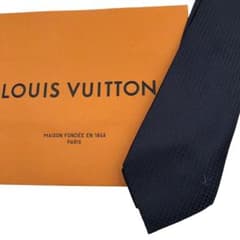 美品◎ルイヴィトン ネクタイ シルク ワンポイント LVロゴ ネイビー