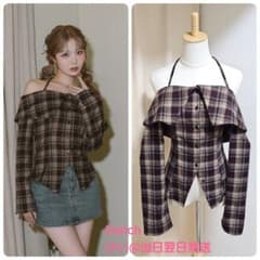 Darich ダーリッチ ホルターオフショルチェックシャツ BRN ブラウン 茶
