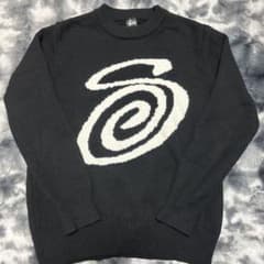 Stüssy スワールロゴ ニットセーター 黒のサムネイル