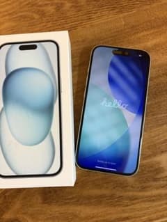 極美品 iPhone 15 純正バッテリー94% ライトブルー 箱 充電ケーブル 