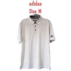 adidas アディダス 半袖 ポロシャツ ロゴ総柄 Mサイズ