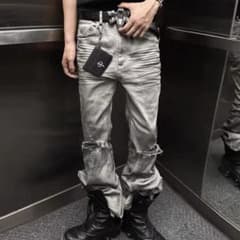 GOJOYJINNI Distressed Flared Waxed Jeans - メルカリ