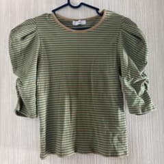 パフスリーブ 緑青ストライプ Tシャツのサムネイル