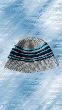 ビーニー クラッシャーハット ニット帽 ハンドメイド ストライプ 帽子のサムネイル