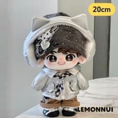 20cm ぬい服 着せ替え 猫耳パーカー シルバーコーデ ぬい活 推し-E150