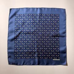 エルメス HERMES ポケットチーフ シルク バード ブルー チーフ カレ45