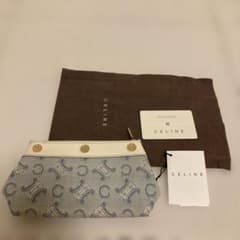 CELINE ブルー ホワイト ポーチ 保存袋、カード付きレザー