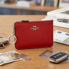 coach コーチ　写真入れ手帳型　キーリング　キーホルダー　赤 美品型押し✨COACH コーチ コインケース カードケース キーリング 赤