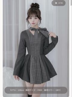 darich ダーリッチ チェックストライプバルーンミニワンピース グレー