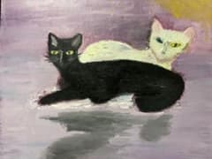猫の絵 抽象油彩画 F12のサムネイル