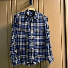 メンズ 長袖 チェックシャツ ブルー系 Mサイズ　秋冬ネルシャツのサムネイル