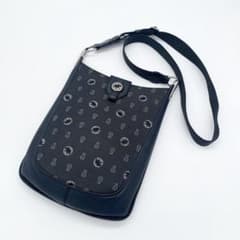 ハンティングワールド　バック　キャンバス　レザー　ロゴ　2way ショルダー 良品】ハンティングワールド ショルダーバッグ レザー キャンバス 紺