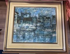 の*の様 【真作】塩津誠一 油彩画『旭川対岸』F10号 1962年作 額装 の*の様 【真作】塩津誠一 油彩画『旭川対岸』F10号 1962年作 額装