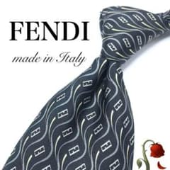 極美品】FENDI ネクタイ ブラック ズッカ柄 ロゴ FF トーン控えめ