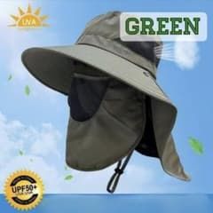 フェイスカバー サファリハット UVカット メッシュ アウトドア あご紐 緑