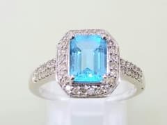指輪 K18 ホワイトゴールド ブルートパーズ 1.82ct ダイヤ0.25ct 