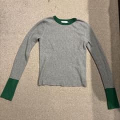 リブ編み長袖ニット グレー/グリーンのサムネイル
