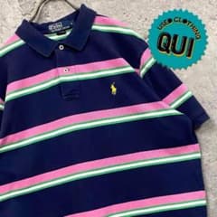 90s USA古着○ポロバイラルフローレン 半袖 ボーダーポロシャツ メンズXLのサムネイル