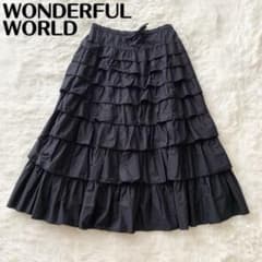 未使用☆ワンダフルワールド　ティアード　ロングスカート　ピコフリル　レース 美品【ワンダフルワールド】段々ティアードスカート リボン ピコフリル