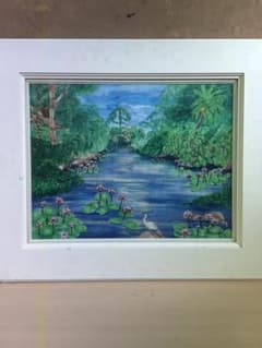 藤田ひかりシャングリア 水辺の風景画 額装品 アート 絵 絵画 油彩