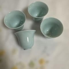 青い陶器の湯飲み5個セット　中国茶器のサムネイル