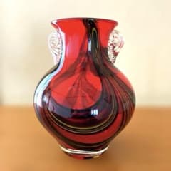 昭和レトロ カメイガラス KAMEIガラス 花瓶 フラワーベース 耳付き 金