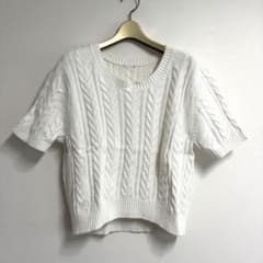GU ケーブルクルーネックセーター（半袖）大きいサイズ 3XL コットンホワイトのサムネイル