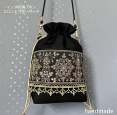 インド刺繍リボン　バッグ　ポシェット　ポーチ　巾着　サコッシュ　ショルダーバッグ インド刺繍リボン バッグ 巾着 ポシェット ポーチ インドバッグ