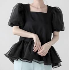 O.S.K スクエアネックオーガンジートップス　黒のサムネイル