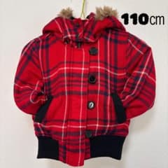 キッズ ジャケット 110cm レッド チェック柄 フード付き　女の子のサムネイル