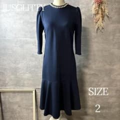 JUSGLITTY パール付ダンボールニットミニワンピース ネイビー 2サイズ