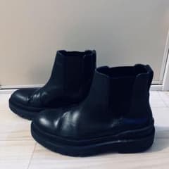 ZARA リアルレザー チャンキー チェルシーブーツ 39 ブラック 本革