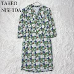 タケオニシダ　レトロ 花柄ワンピース L 華やか 総柄 ヴィンテージ　肩パッドのサムネイル