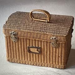 ヴィンテージ】籐製ピクニックバスケット｜裁縫箱｜古道具｜昭和