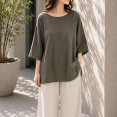 CIAOPANIC [F] Five-quarter sleeve ruffled suede blouse, lightweight, spring/summer, vintage.