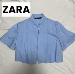 ZARA 半袖シャツ ライトブルー Mサイズ　プリーツのサムネイル