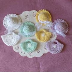ミニ麦わら帽子・ミニバッグセット 手編み かぎ針編み ハンドメイド