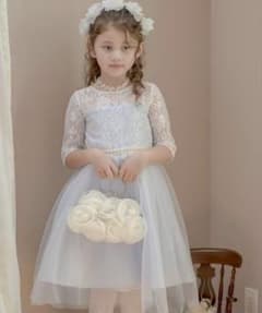 キャサリンコテージ水色のレースドレス130cm（長袖、パール装飾）キッズ　子供用のサムネイル