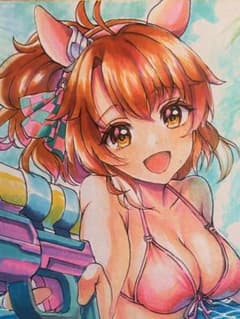 ダンツフレーム 水着 大色紙 イラスト 原画 手書き 色紙ファンアート ダンツフレーム 水着 大色紙 イラスト 原画 手書き 色紙ファンアート