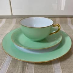 大倉陶園　色蒔き　ライトグリーン　カップ&ケーキ皿セットのサムネイル