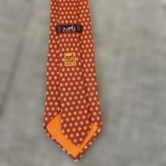 HERMES ネクタイ オレンジ系 総柄 シルク100% フランス製のサムネイル