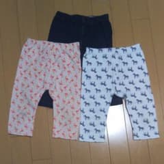 値下げ★ユニクロ７分丈レギンス３枚セット100cm フラミンゴ、ゼブラ柄、デニムのサムネイル